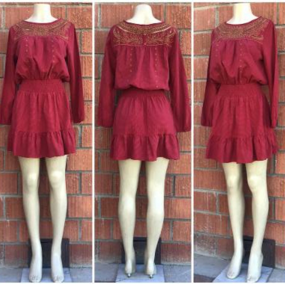 CURRENT AIR Burgundy Embroidered Blouson Dress - Picture 5 of 8